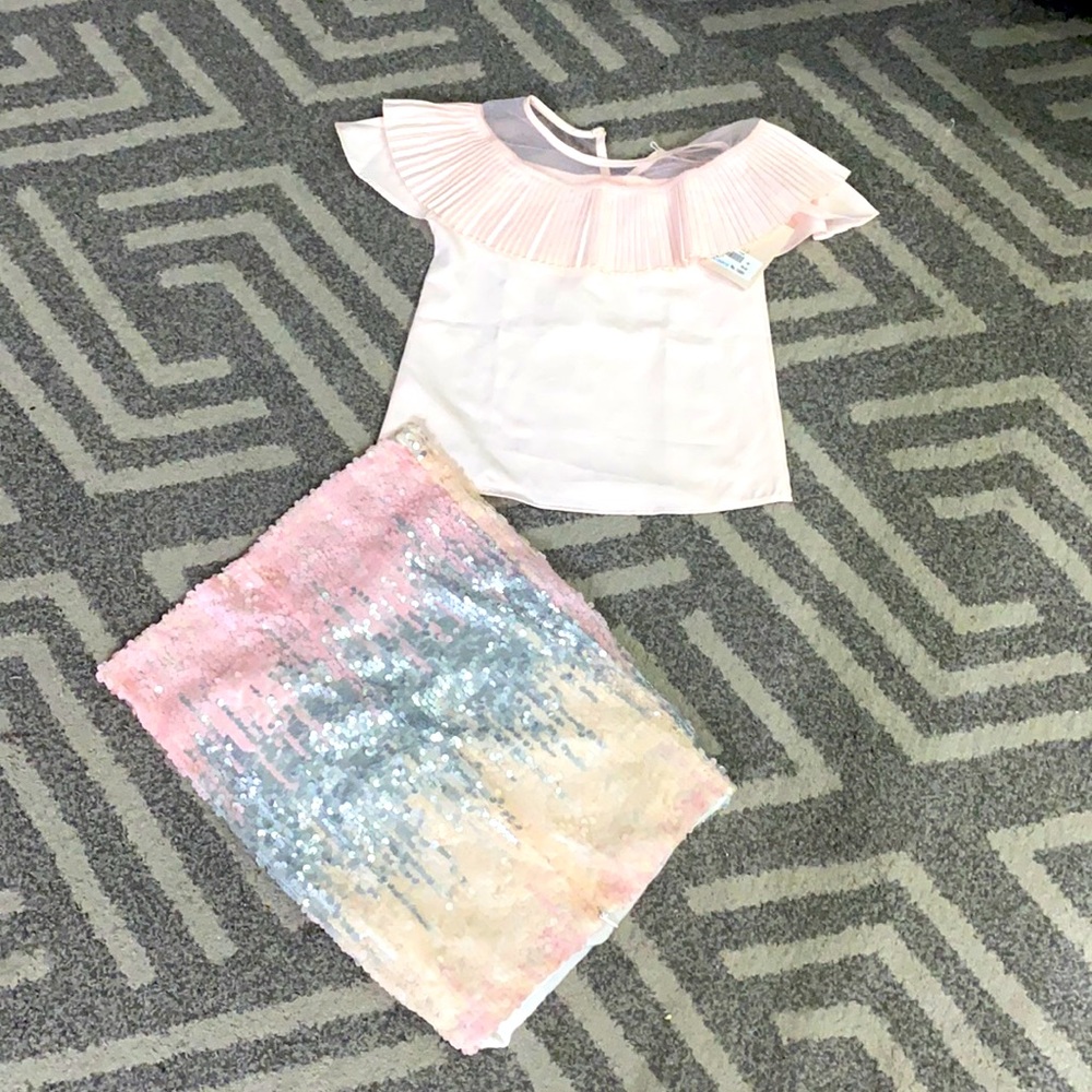 Girls mini skirt & top - glitzy sequin party wear